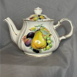 Vintage James Sadler Still Life Fruits Motif Ceramic Teapot #3749 England